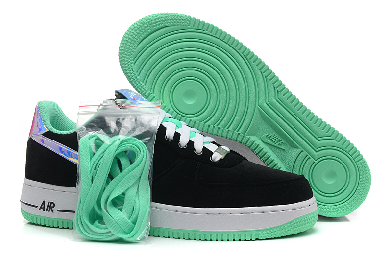 nike air force 1 basse des hommes chaussures noir vert (4)